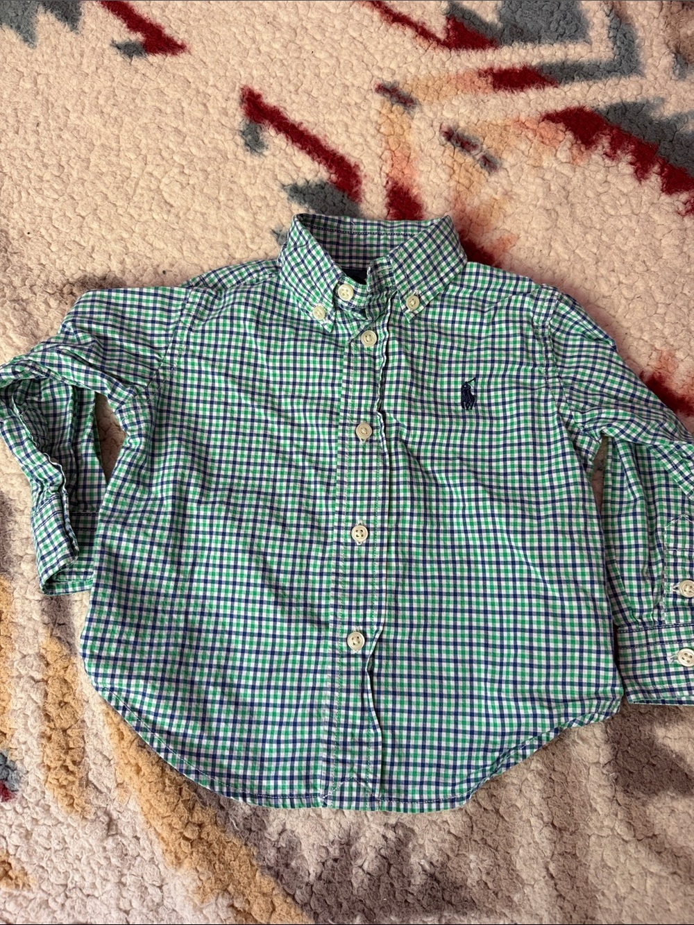 Ralph Lauren Green and Blue Gingham Button-Down Shirt - Kids